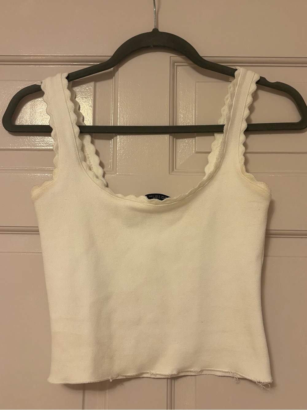 Zara Scalloped Neck Ribbed Top